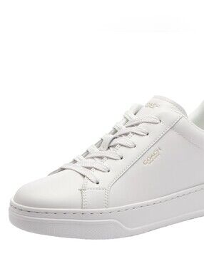 Coach Classic Optic White High Line Leather Low-Top Sneakers with Gold Logo, 11B